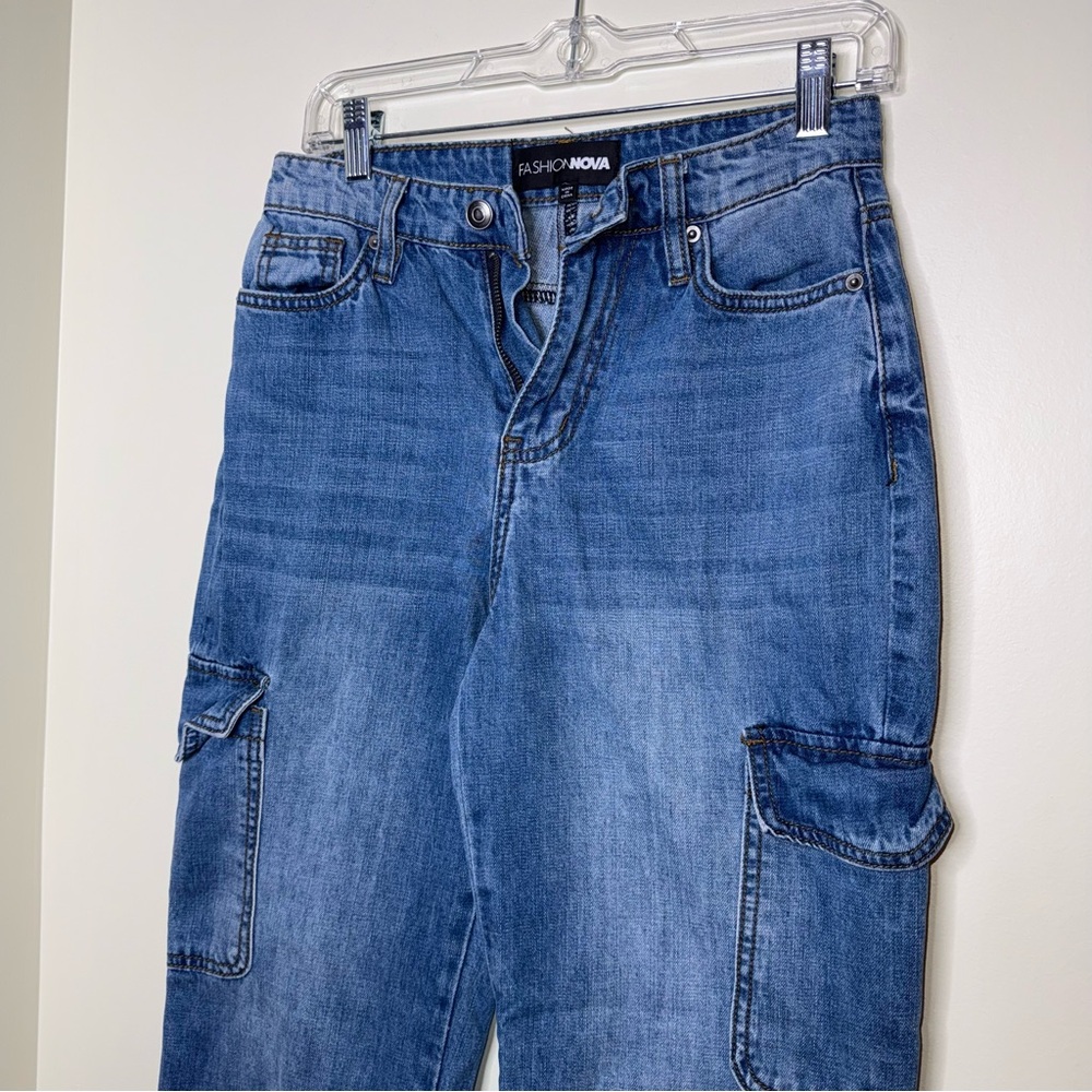 🖤Fashion Nova Blue Wide Leg Cargo Jeans - Picture 3 of 8